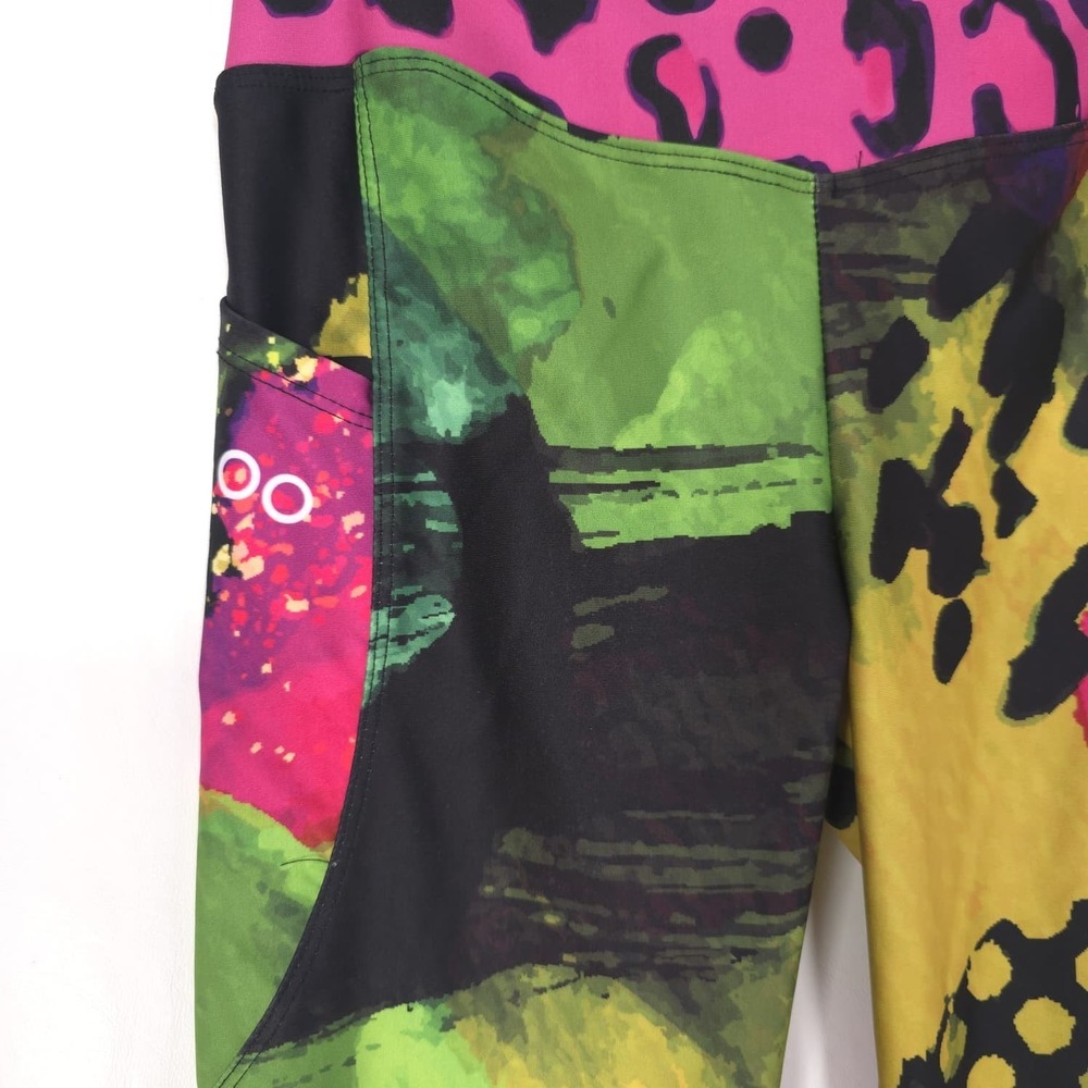 LOONY LEGS Women's Leggings MEDIUM Colorful Abstract Leopard Print Pocket Gym - Picture 10 of 11